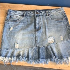 STS Blue distressed denim mini skirt.